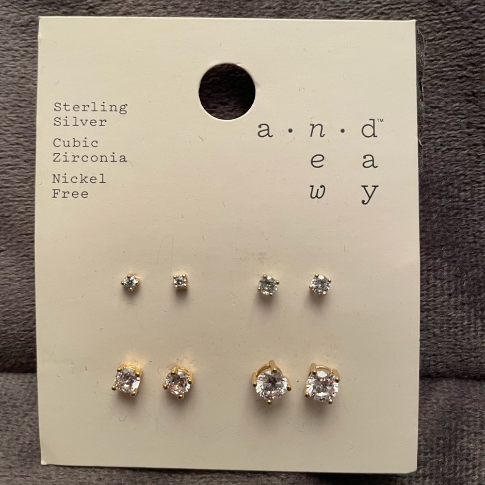 Stud earrings sterling silver-4 pc set